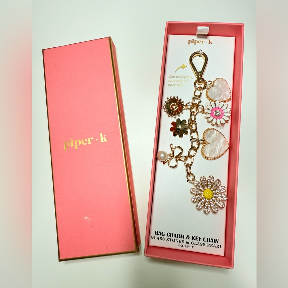 Gold Floral Heart Bag Charm & Keychain